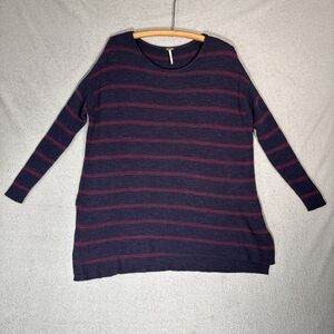 Free People Sweater Womens Oversized Size XS Navy Blue Stripes Coastal Lagenlook